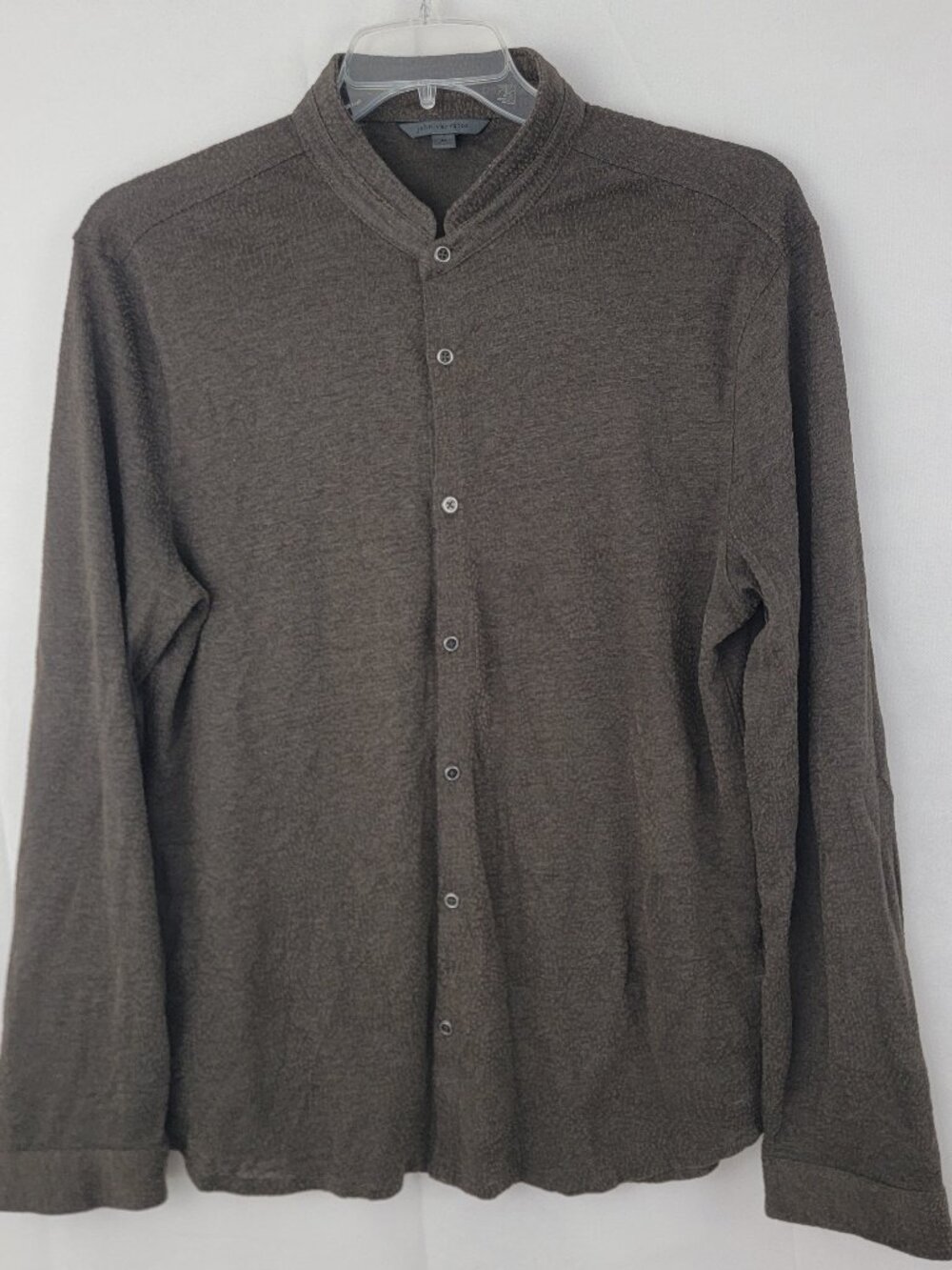 JOHN VARVATOS Mens Button Up Shirt Sz M Valdez BROWN Linen Flocked Wire Collar